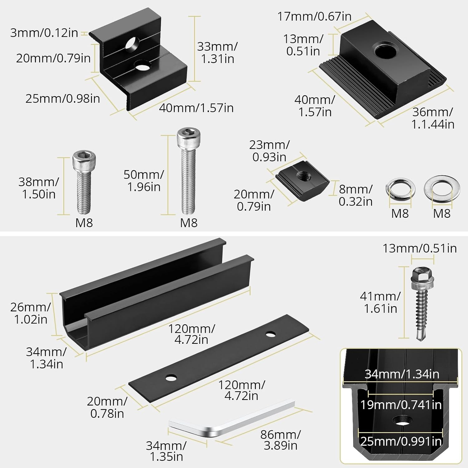 Solar Panel Mounting Brackets,Included 10×4.72 in Rails+4 end Clamps+6 Center