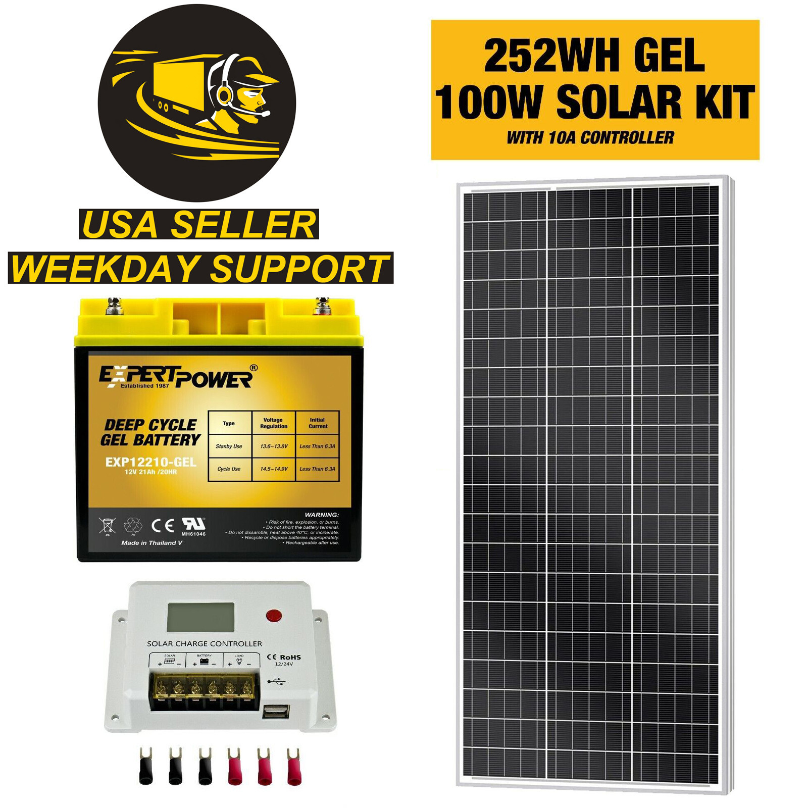 ExpertBattery 250WH 100W 12V Monocrystalline Solar Panel Kit, Off Grid DIY