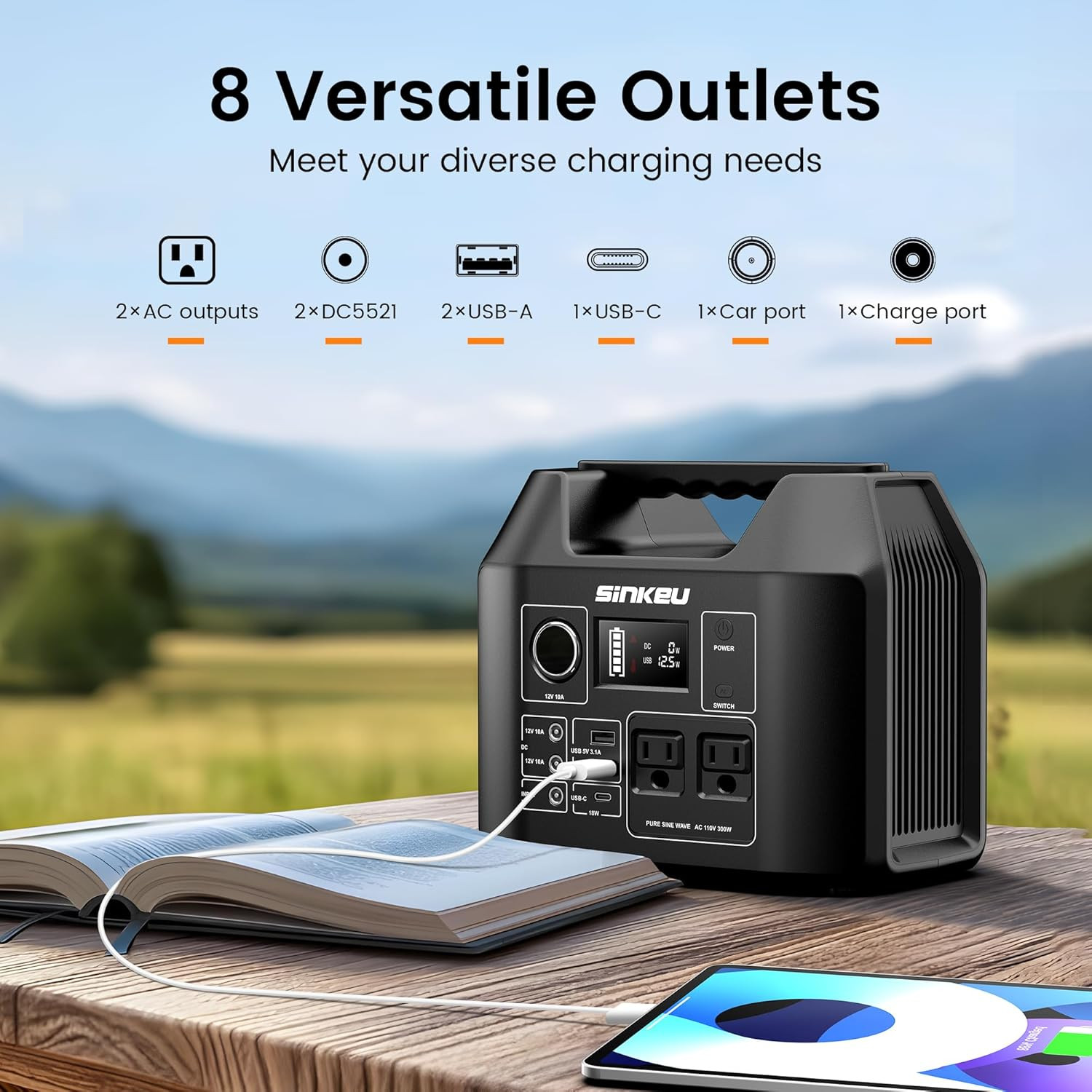 Sinkeu Portable Power Station 80000Mah,256Wh Lifepo4 Battery Backup,300W AC Outl