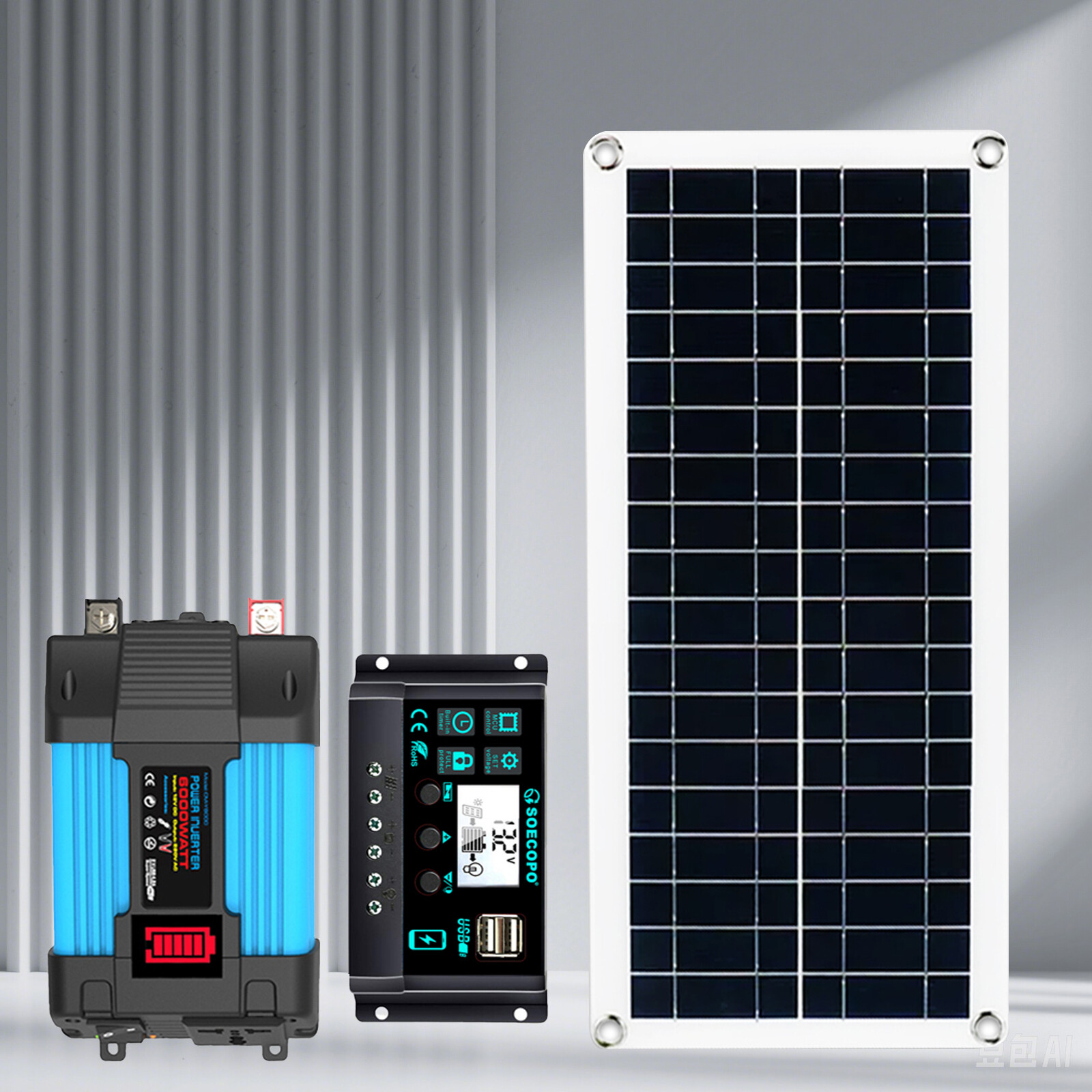 6000W Solar Panel Set Solar Power Inverter Generator 100A Home 110V Grid System
