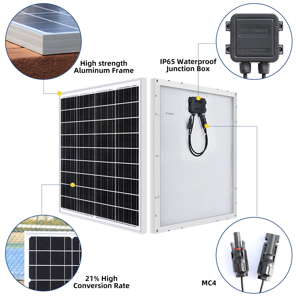 100 Watt Solar Panels Monocrystalline Solar Panel for 12V Battery RV Marine Boat