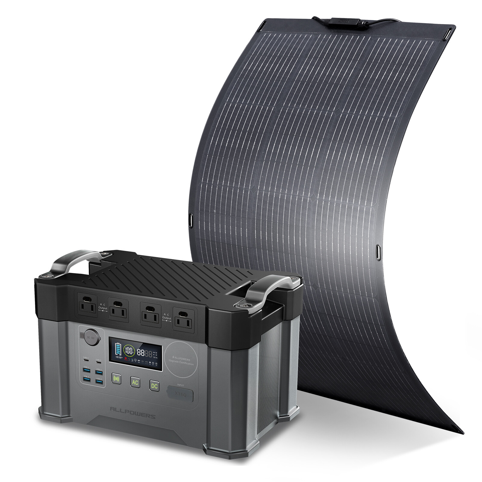 ALLPOWERS 2400W Portable Power Station Generator 100W Flexible Mono Solar Panel