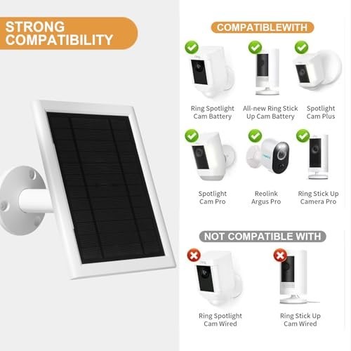 5W Solar Panel for Ring Camera, IP65 Waterproof, Type-C Adapter, 10ft Charger Co