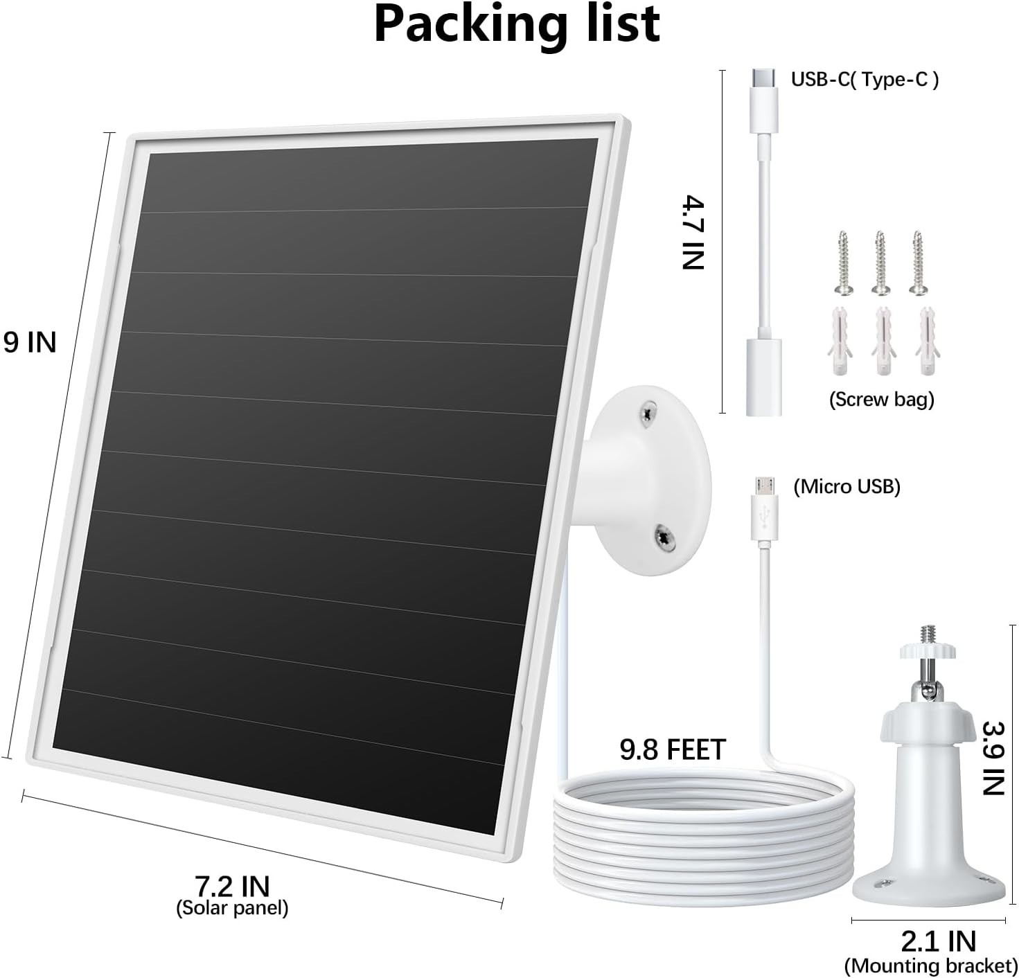 Fast Charging 8W Solar Panel for Outdoor Security – Micro USB & USB-C Compatible