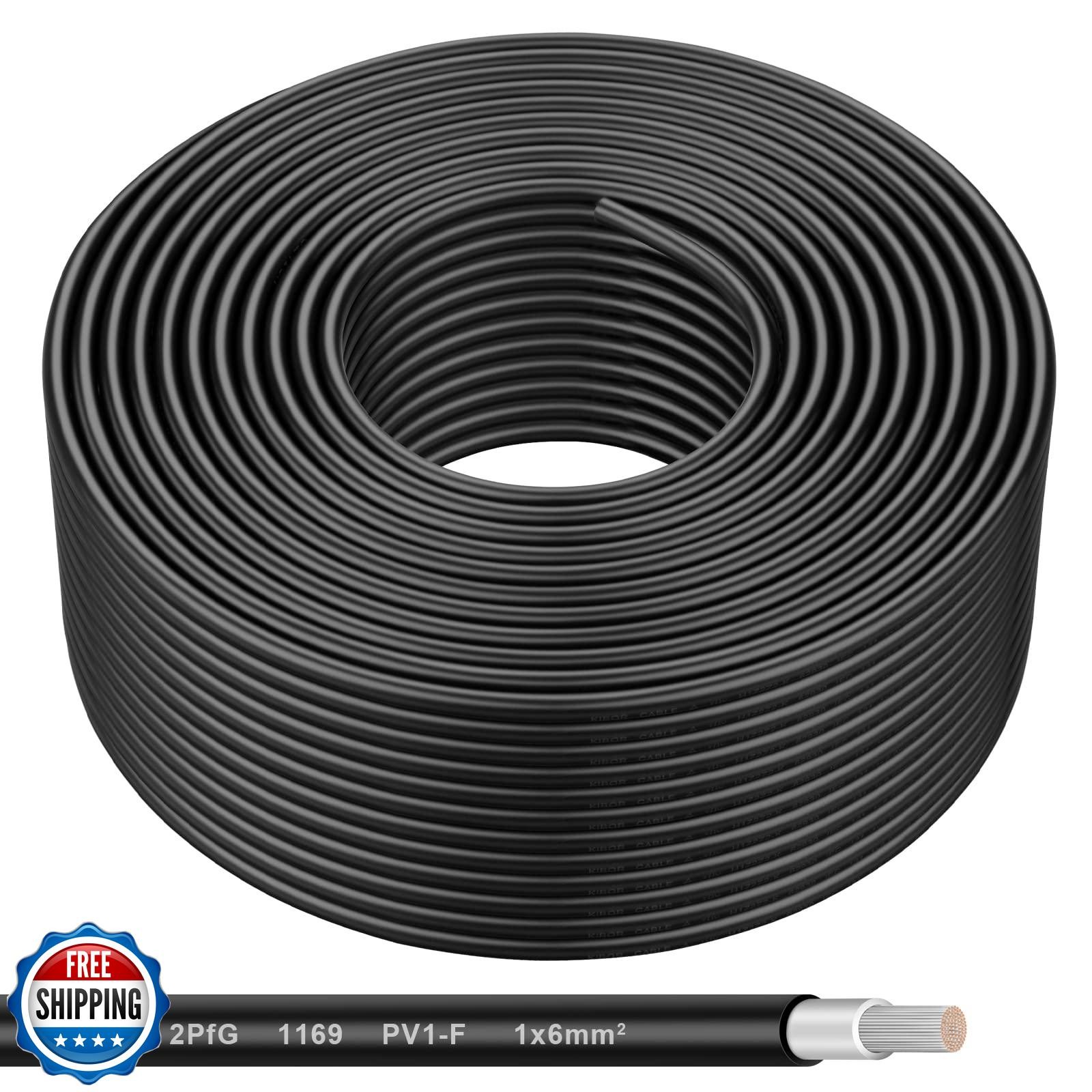 Shirbly Solar Panel Wire – 200FT Black Tinned Copper Wire, 10AWG (6mm²) PV Wi