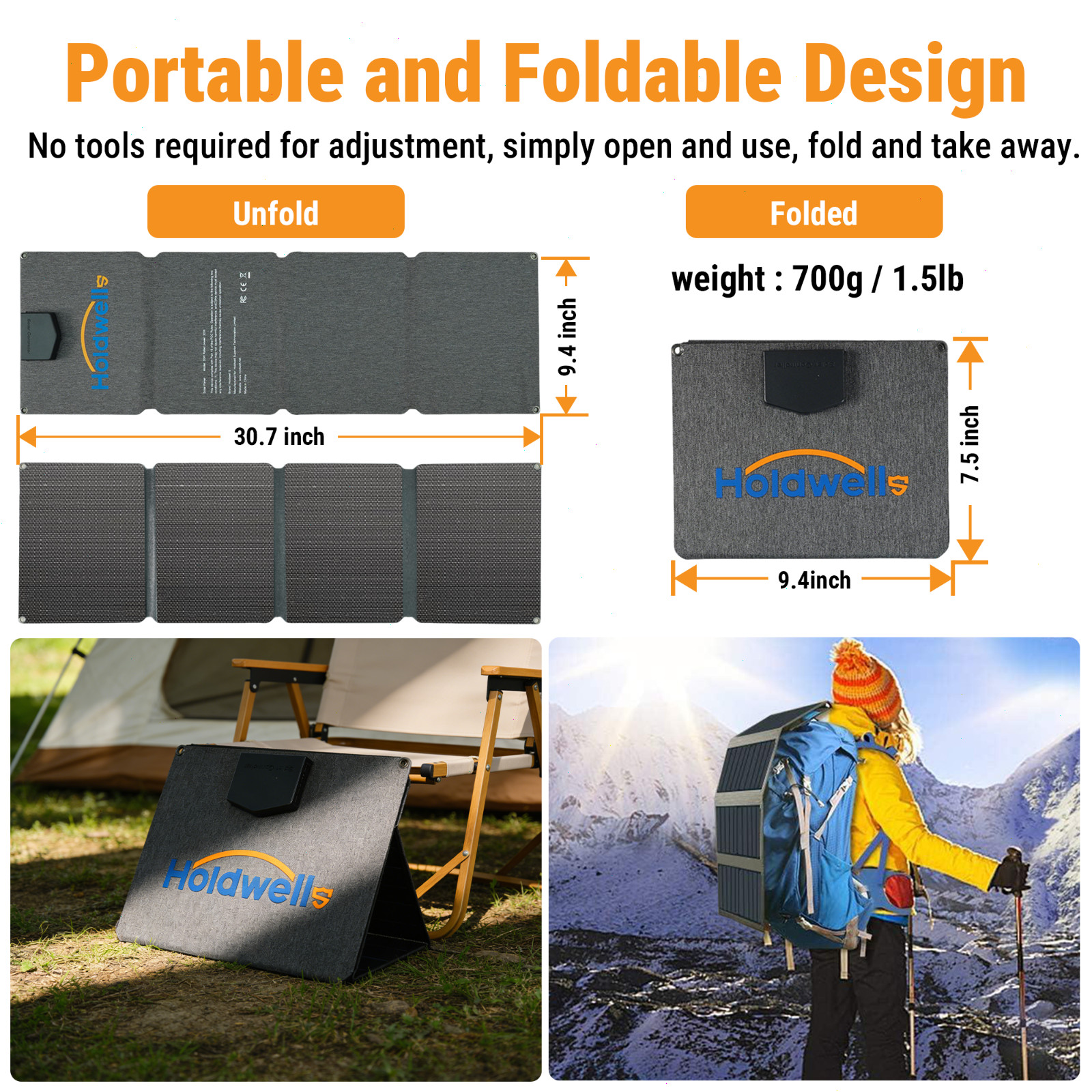 N-Type 16BB 30W Portable Solar Panel, Foldable High-Efficiency Solar Charger