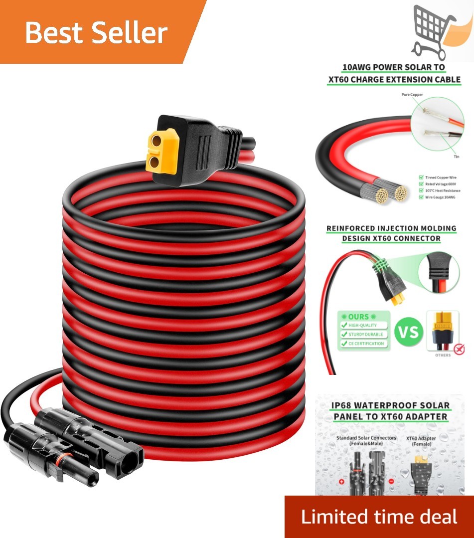 Solar Panel Connector to XT60 Extension Cable 20FT 10AWG Waterproof Power Sta…