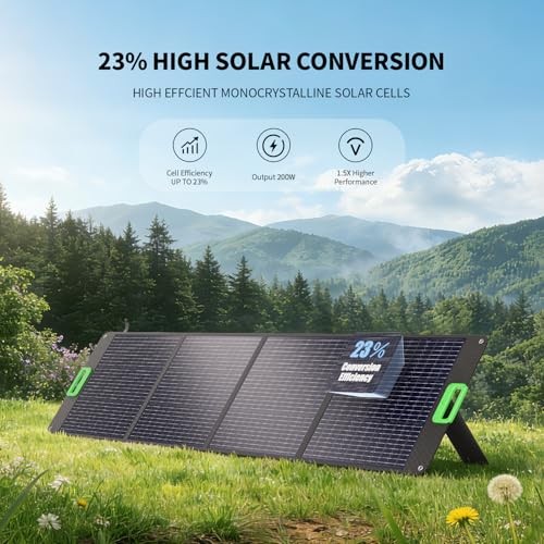 200W Portable Solar Panel, 23.5% High Efficiency ETFE Foldable Solar Green