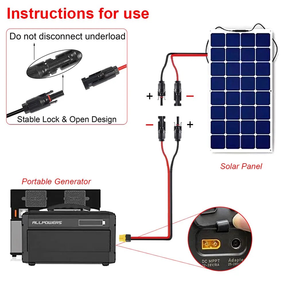 10ft XT60 Female to Solar Connector Solar Panel Extension Charging Cable 12 AWG