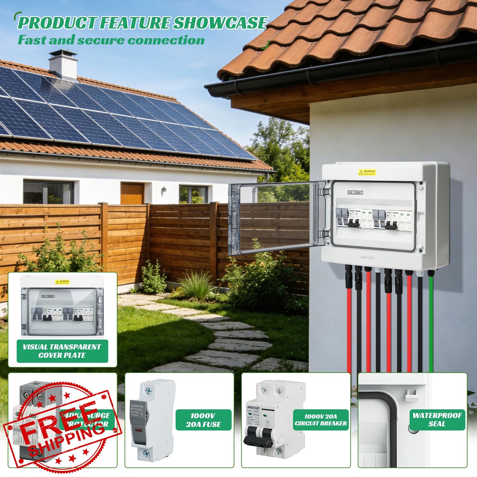 JINDOUZI Solar Combiner Box 2 In 2 Out 20A