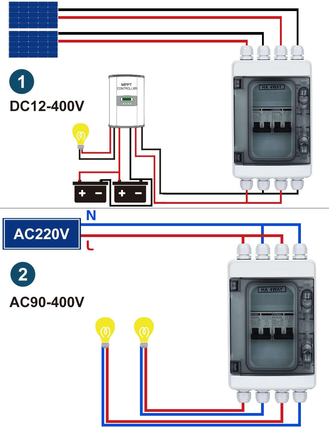 DC Circuit Breaker Box Cover, 40 Amp Electrical Power Distribution Box 2 in 2…