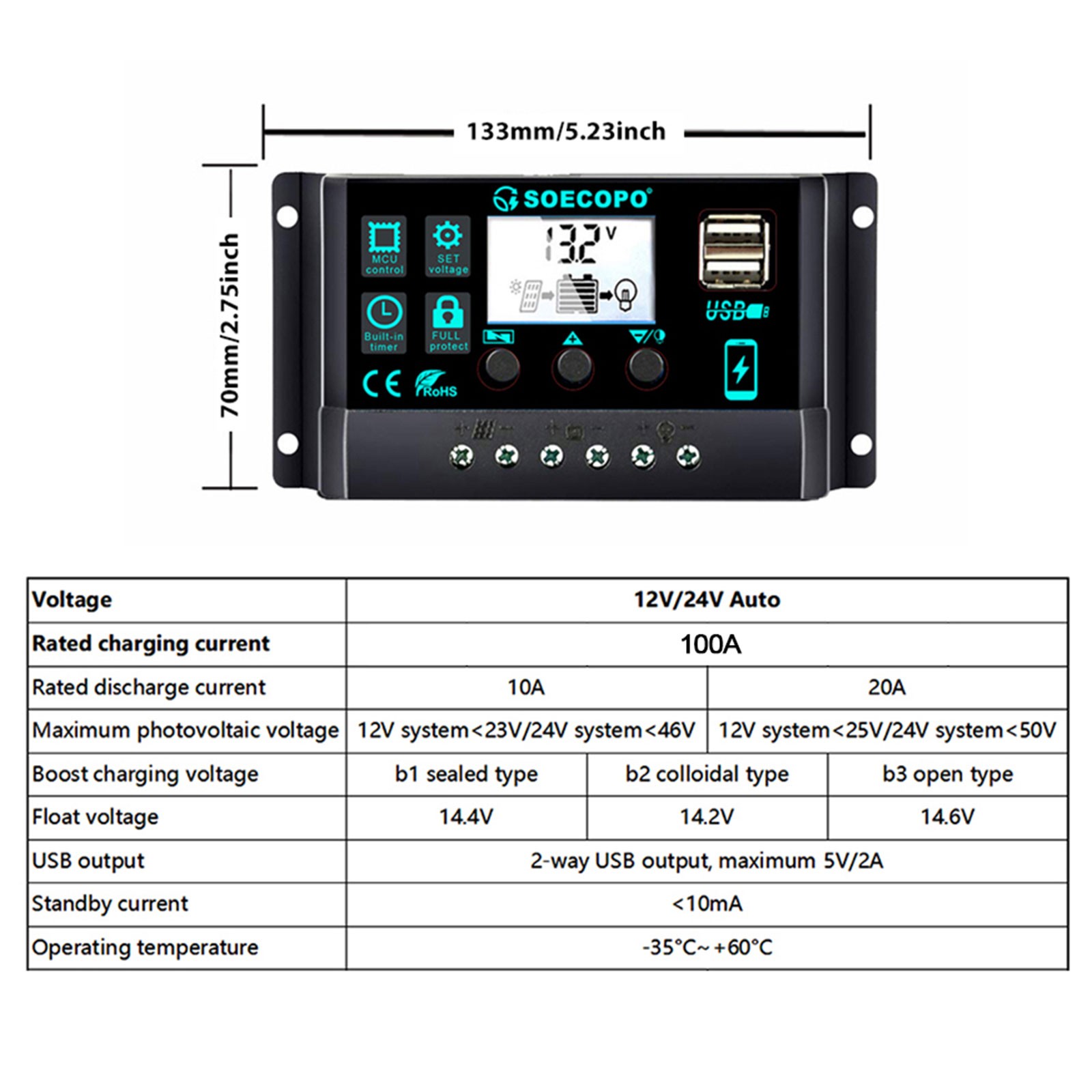 SOECOPO 8000W Solar System Kit,100A Controller, 12V DC to 110V/220V