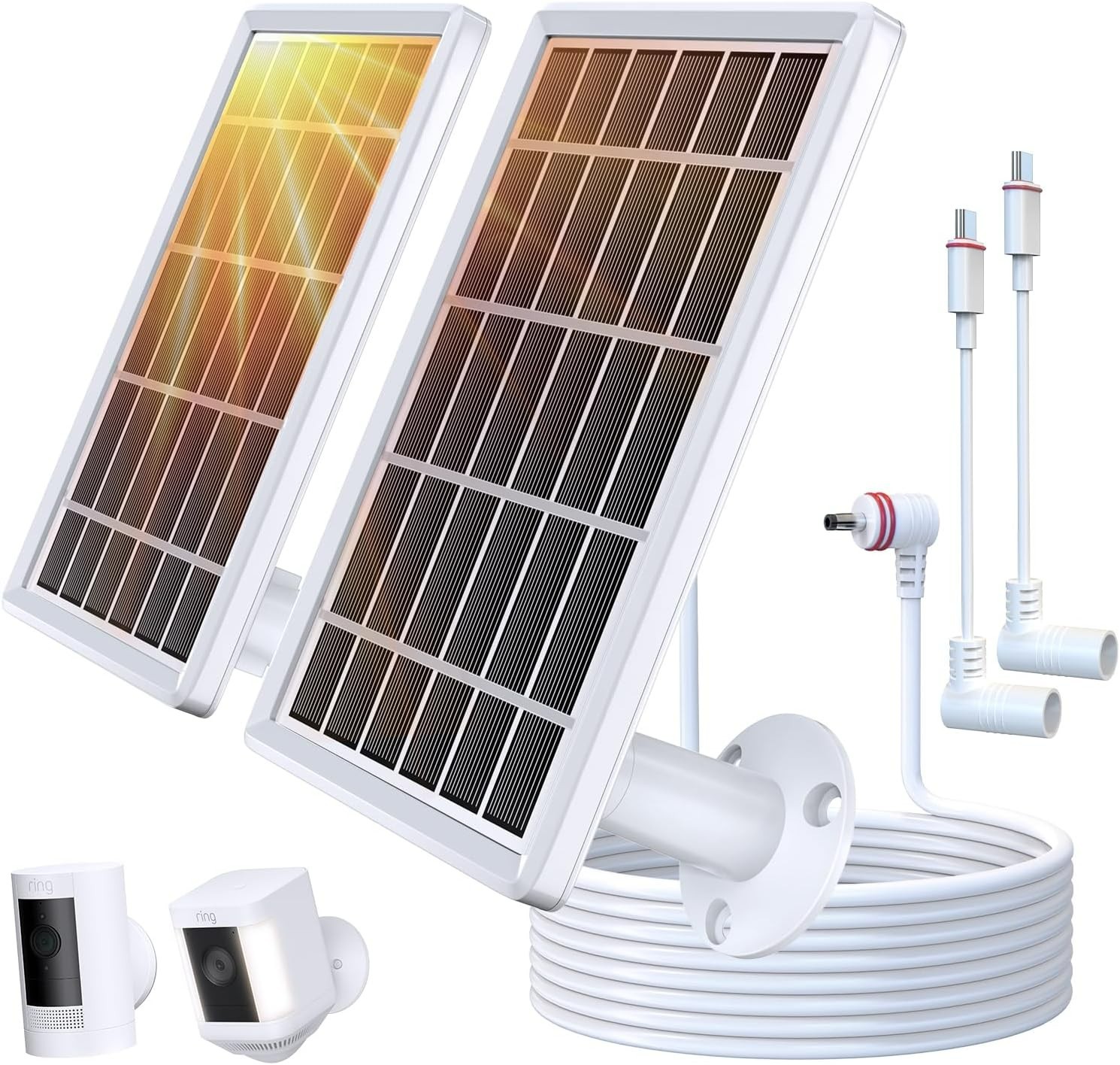 2 Pack Solar Panel Charger for Ring Camera, Panel size : 7.2 * 5 inch