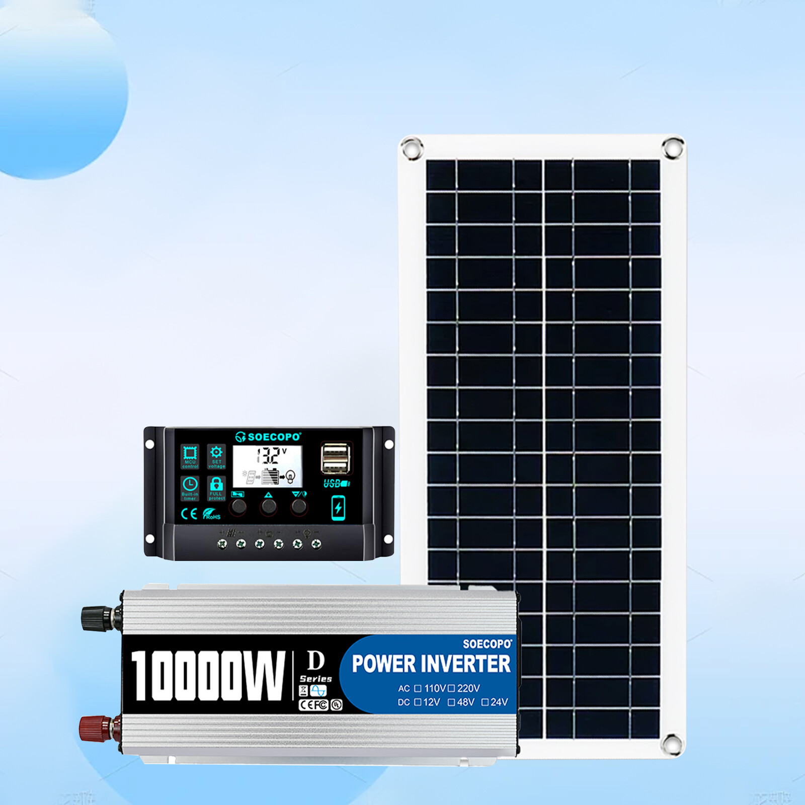 10000W Power Inverter Solar Generator W/200W Solar Panel Home Complete 110V
