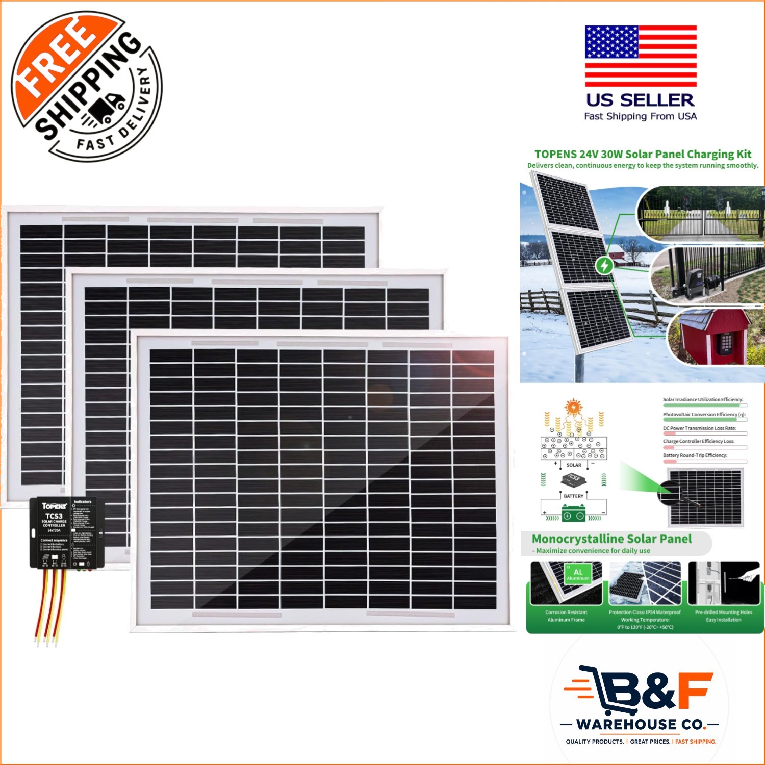 Easy Install 30W Solar Power Kit with Controller for Yachts and Farm Equipment