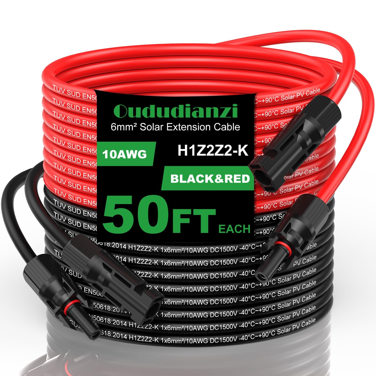 Oududianzi Solar Extension Cable 50Ft, Solar Wire 10AWG, 10 Gauge Tinned Copp…