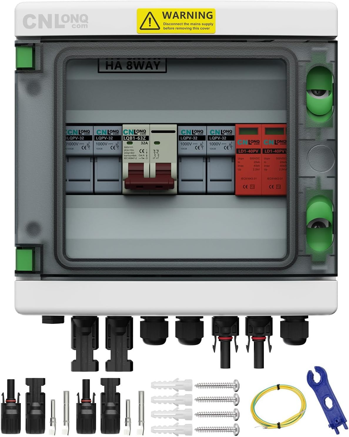 Solar panel combiner box with breaker protection