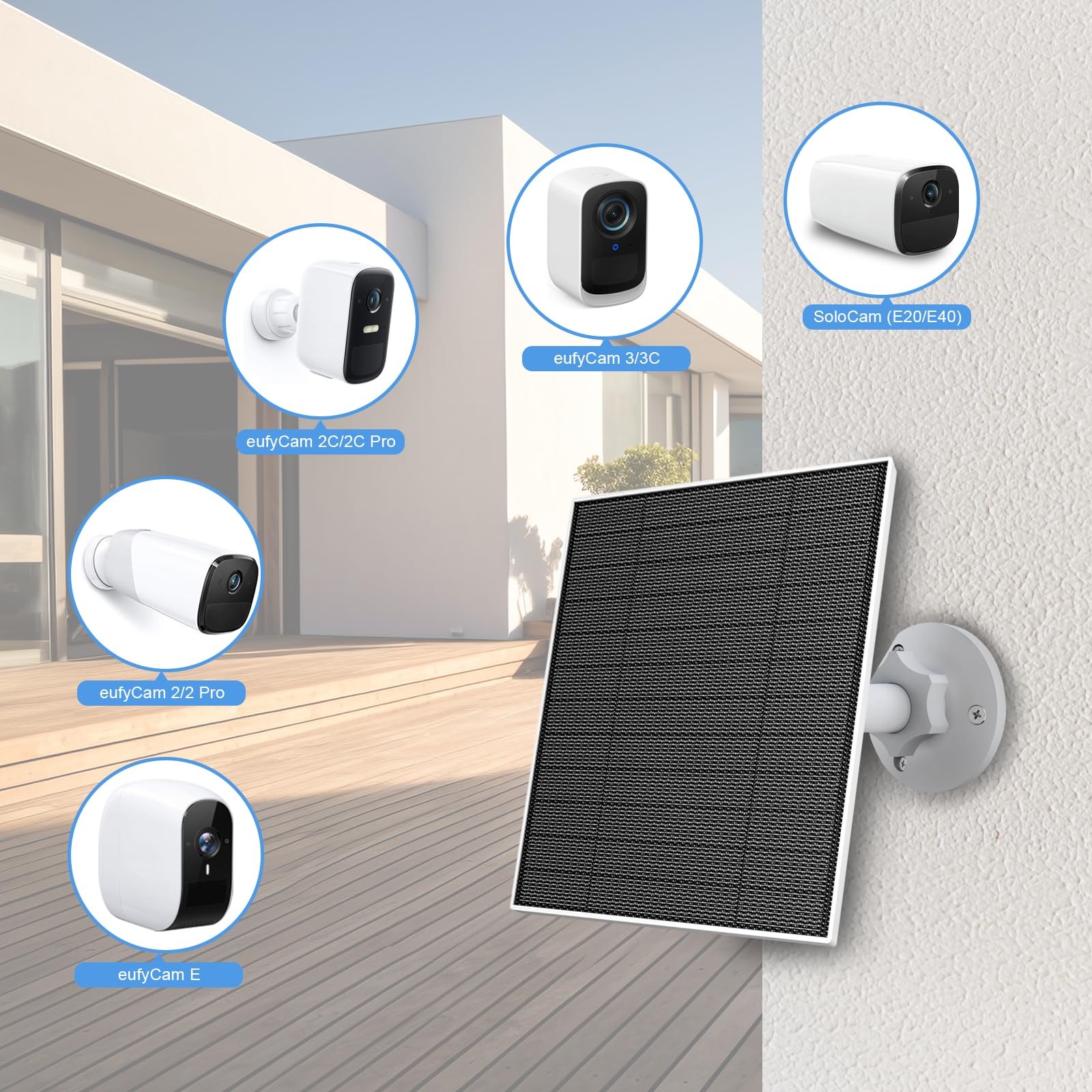 5W Solar Panel for Security Camera IP65 Waterproof with 9.8ft Cable Wall Mount