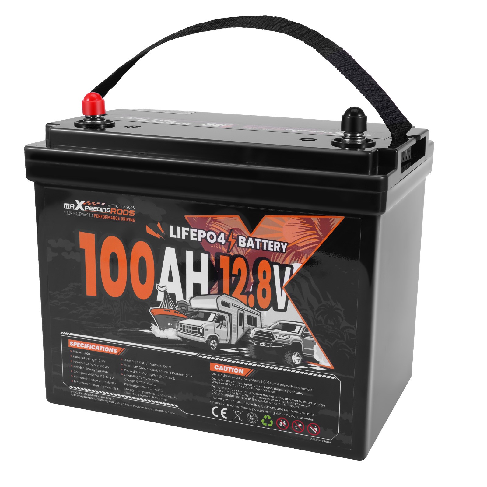 RV Battery 12V 100Ah LiFePO4 Deep Cycle, Low Temp Protection BMS, 1280Wh Energy