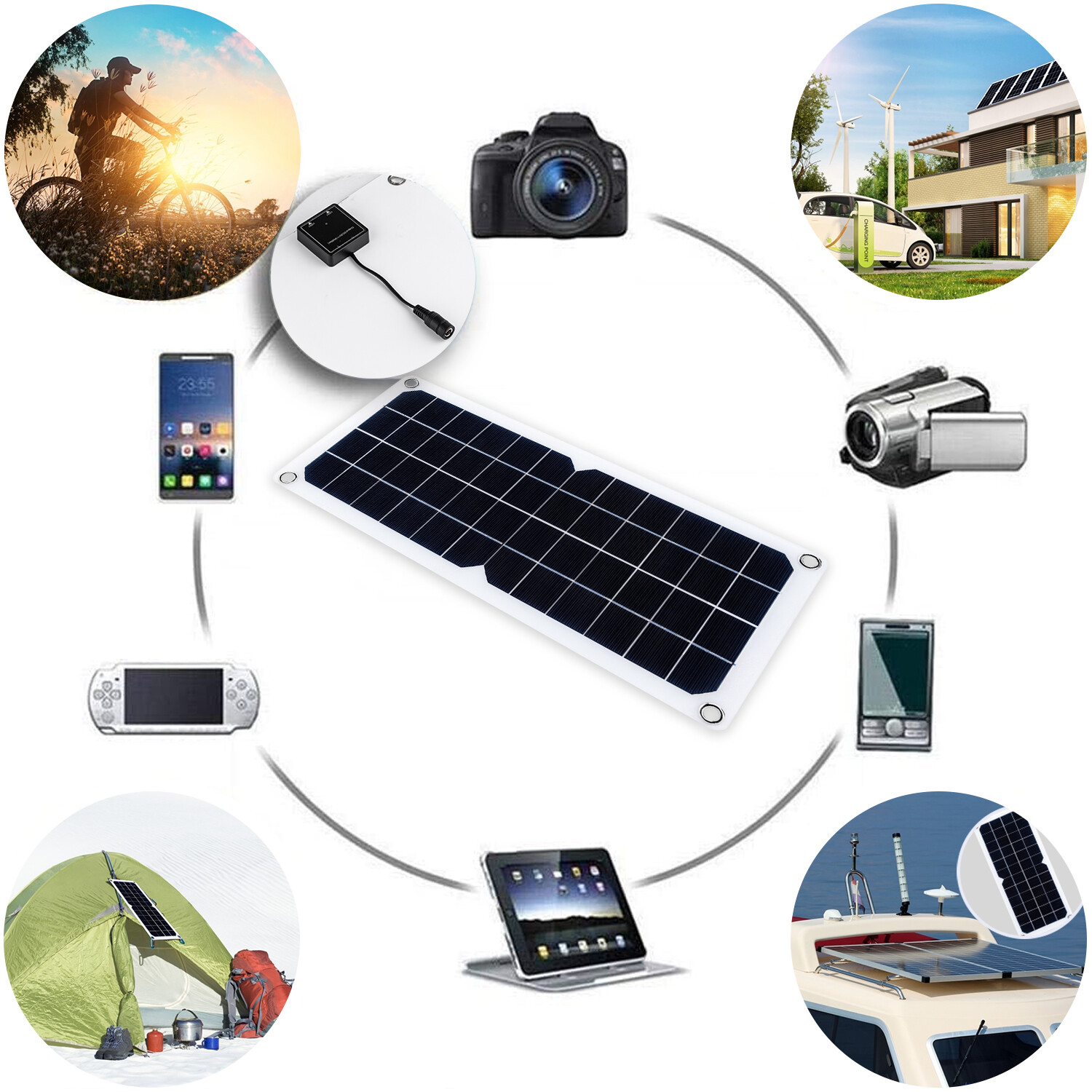 10W 12V Dual USB Solar Panel Battery Charger Kit Car Boat W/Cable & Controller