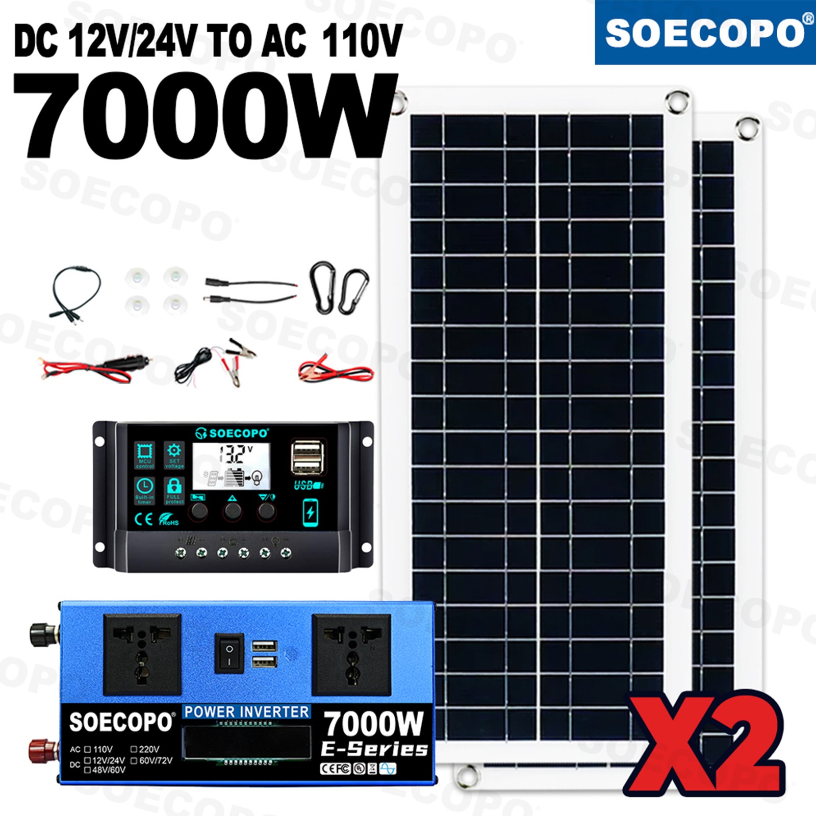 7000W Solar Energy Kit | Complete Off-Grid Solution (12V/24V DC to 110V/220V AC)