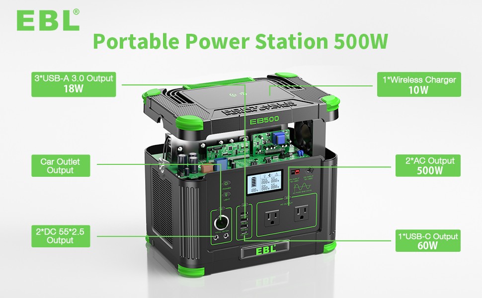 500W 519Wh Power Station Portable Solar Generator RV Backup Battery Camping
