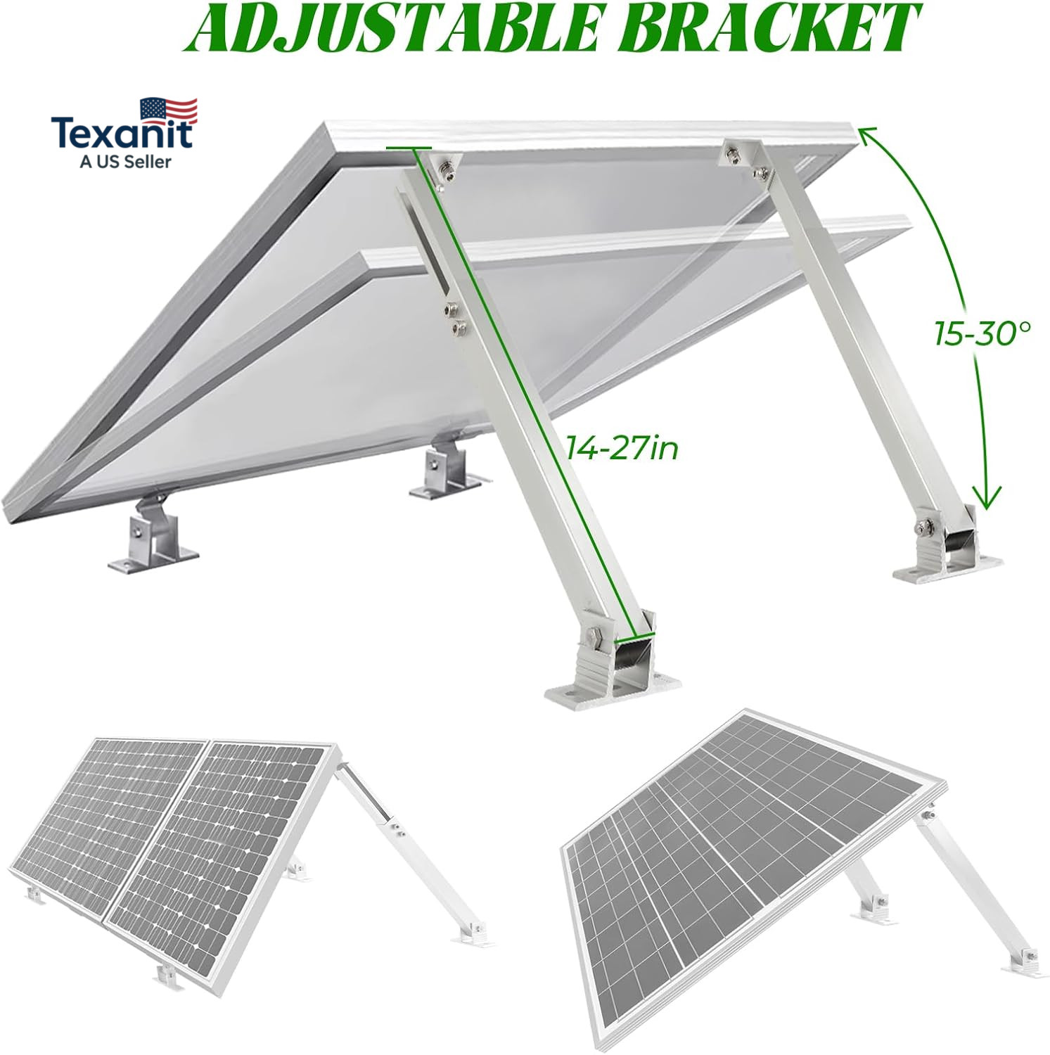Solar Panel Mounting Brackets, 2 Sets Adjustable Solar Panel Tilt Mount Brackets