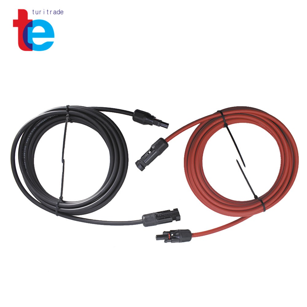 6mm²/10AWG 1 Pair 15ft Black + Red Solar Panel Extension Cable Wire Connector