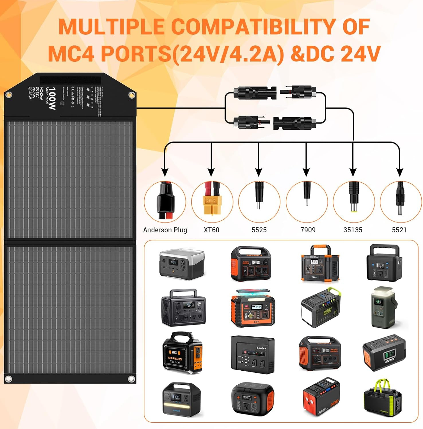 100W Portable Foldable Solar Panel Charger for Power Station Solar Generator wit