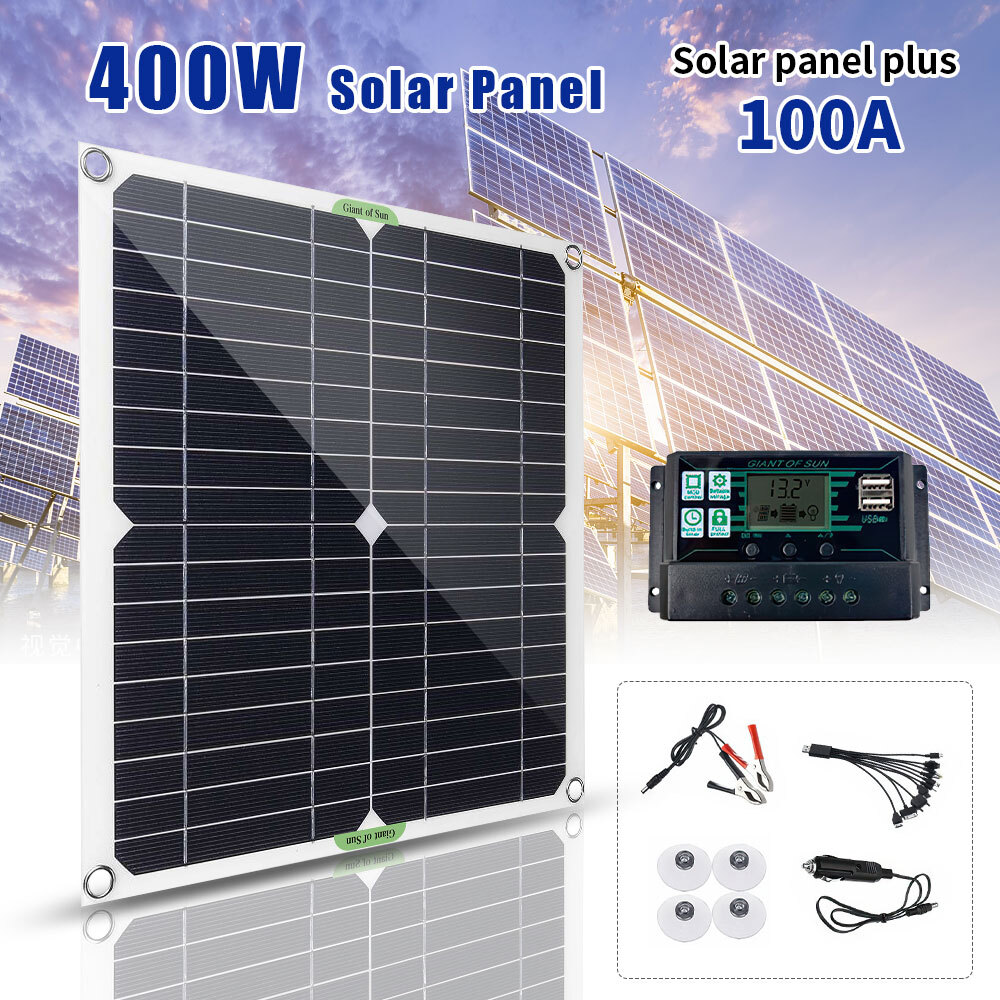 400W Solar Panel Kit 100A Controller 12V Battery Charger Off-Grid Car Boat LOT