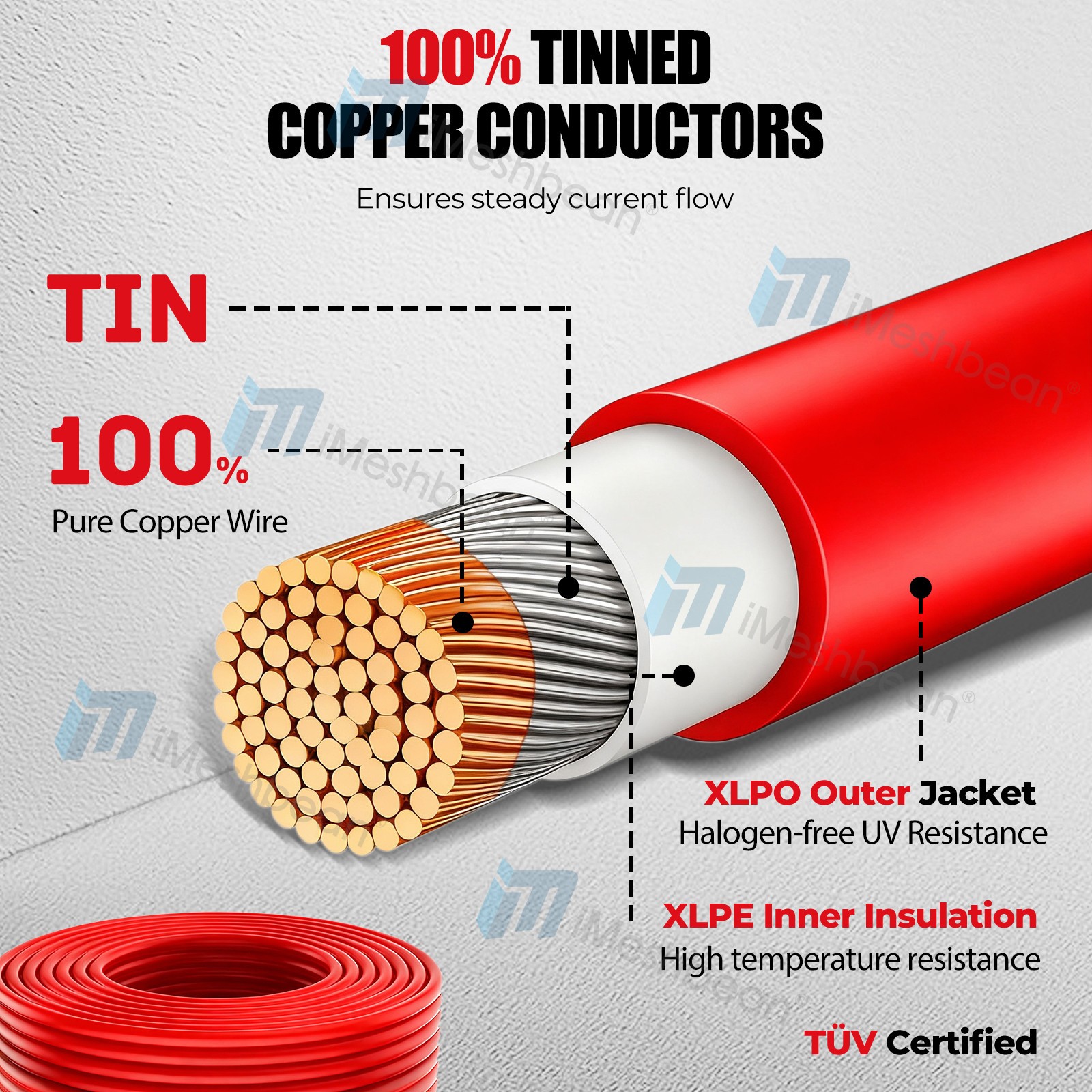 200FT 10AWG Red Solar Panel Extension Cable PV Wire Waterproof Solar Connectors