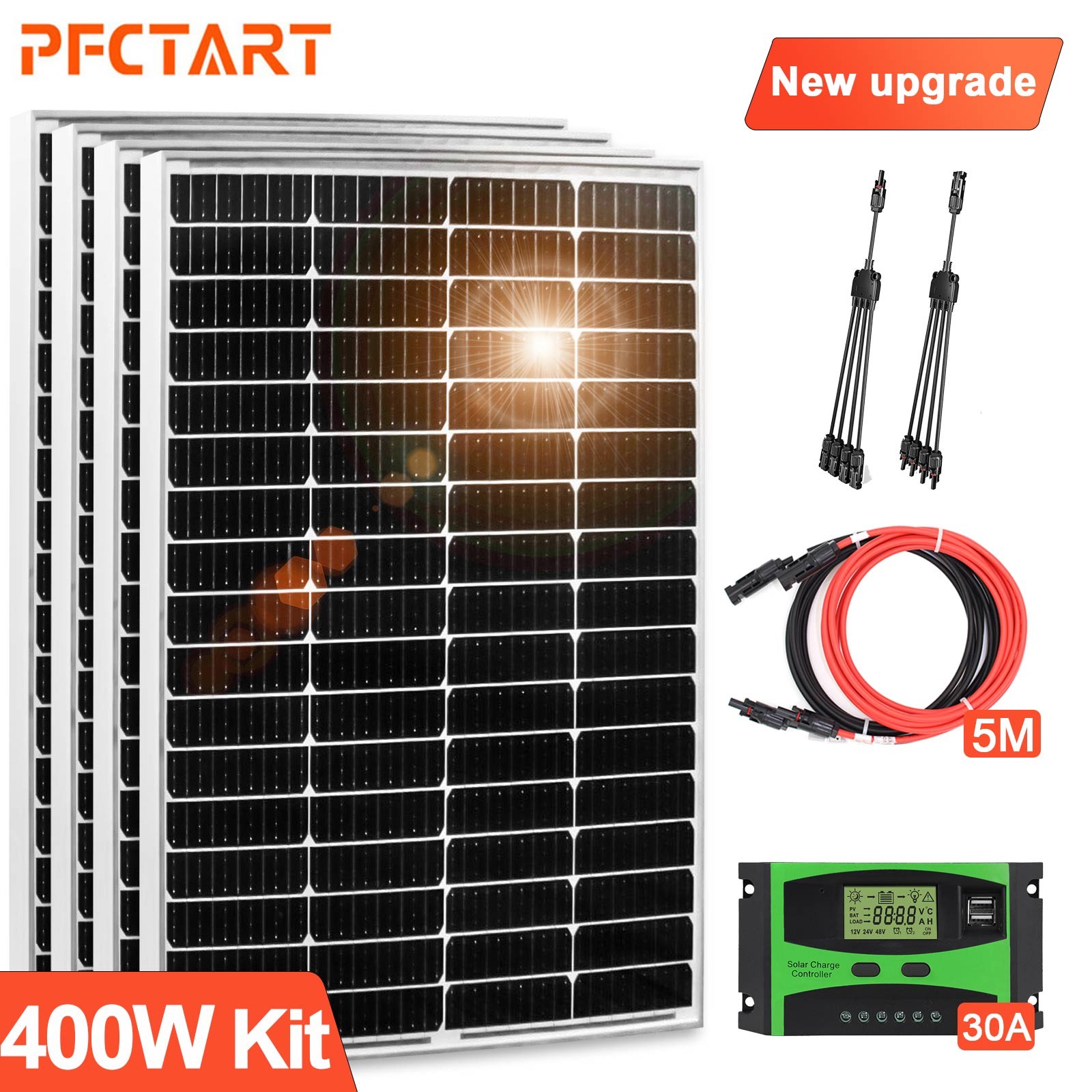 400W Monocrystalline Solar Panel Kit 100WATT PV Modual for RV Boat Home Off Grid