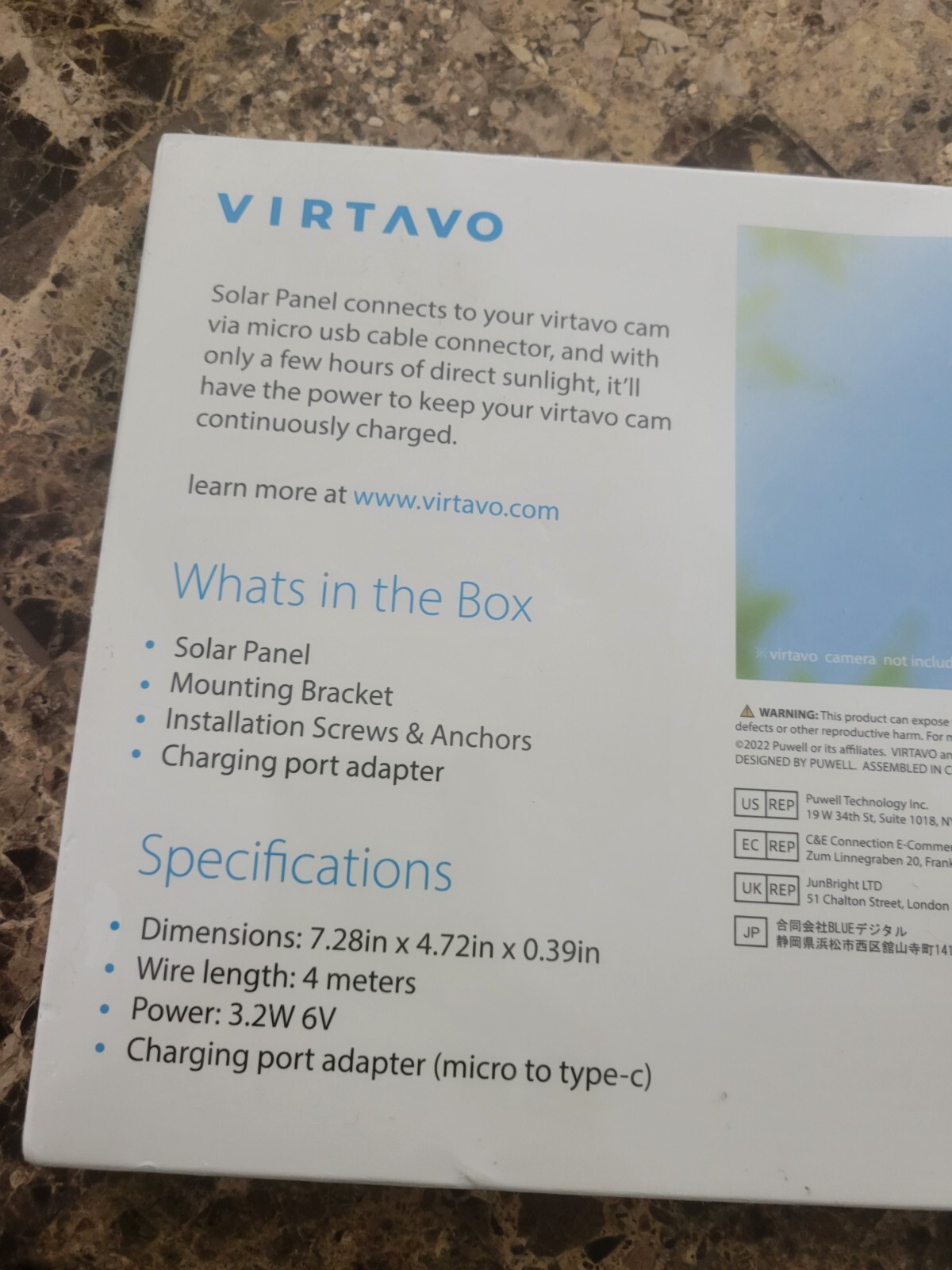 Virtavo solar panel 3.2w 6v 14meter cable micro to type-c