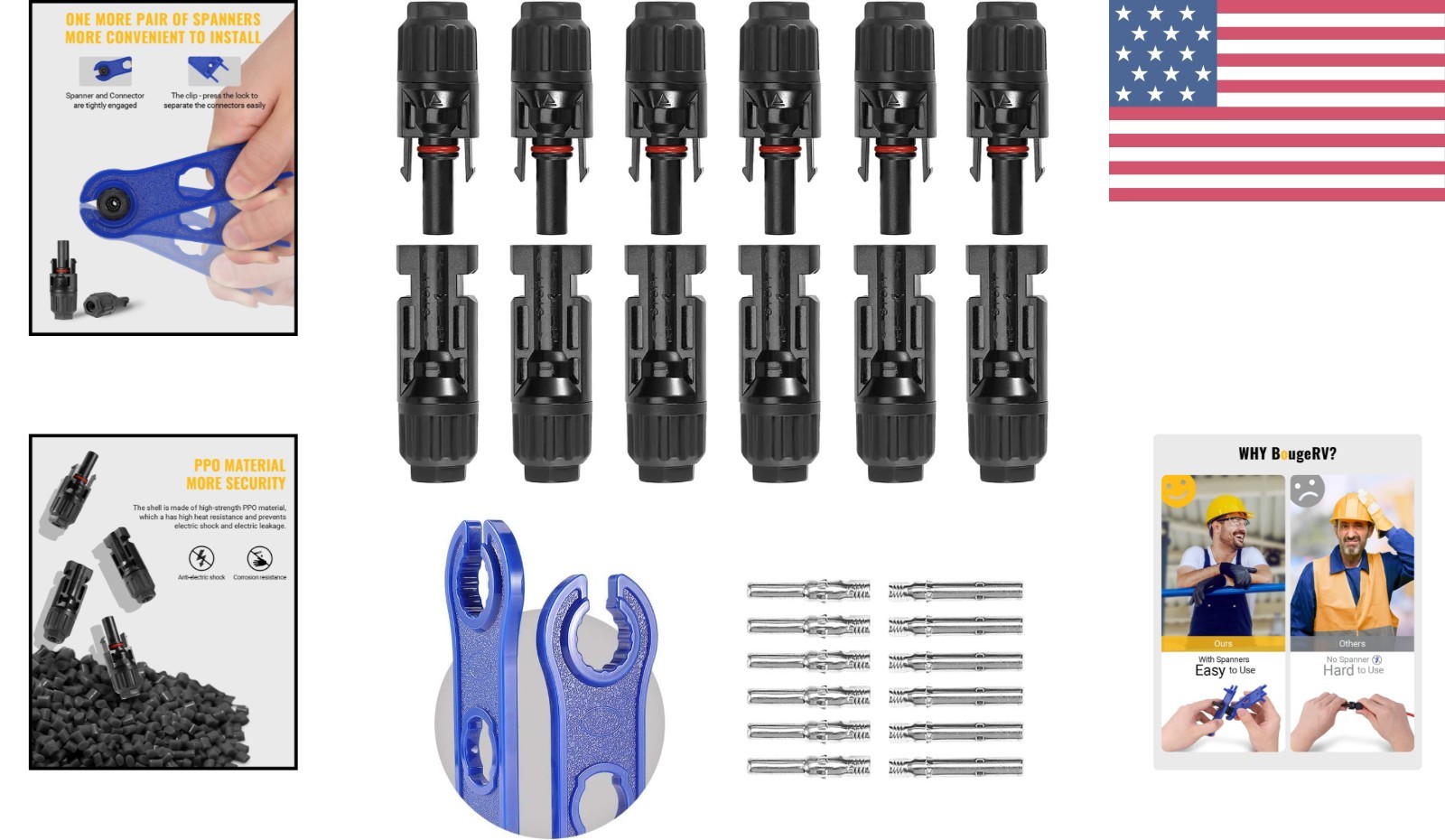 Reliable 12 PCS Male/Female Solar Connectors – 10AWG with Easy Assembly Tools