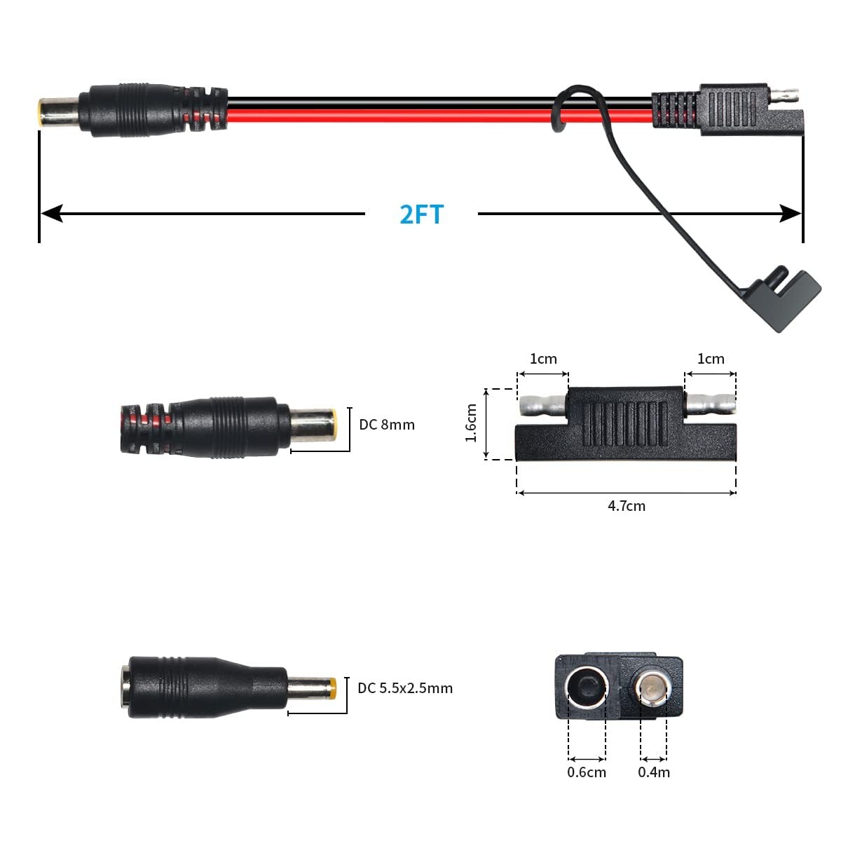 SAE Connector to DC8mm Male Adapter 14 AWG Extension Cable with DC 55mm*25mm …