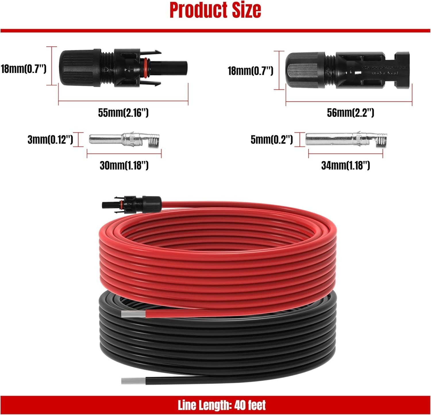 Solar Panel Extension Cable for Home, Boat, Solar Panels, Car(10 AWG-40Ft)