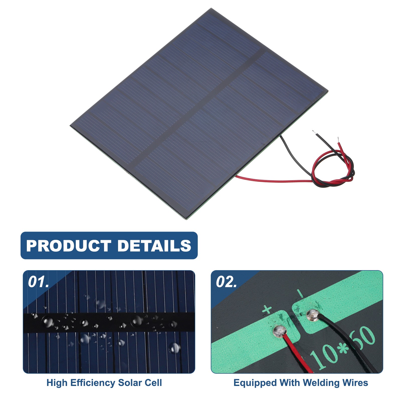 2 Mini 5V 1.15W 230mA Solar Panels with 2 Cables, 100.8×82.5mm for DIY