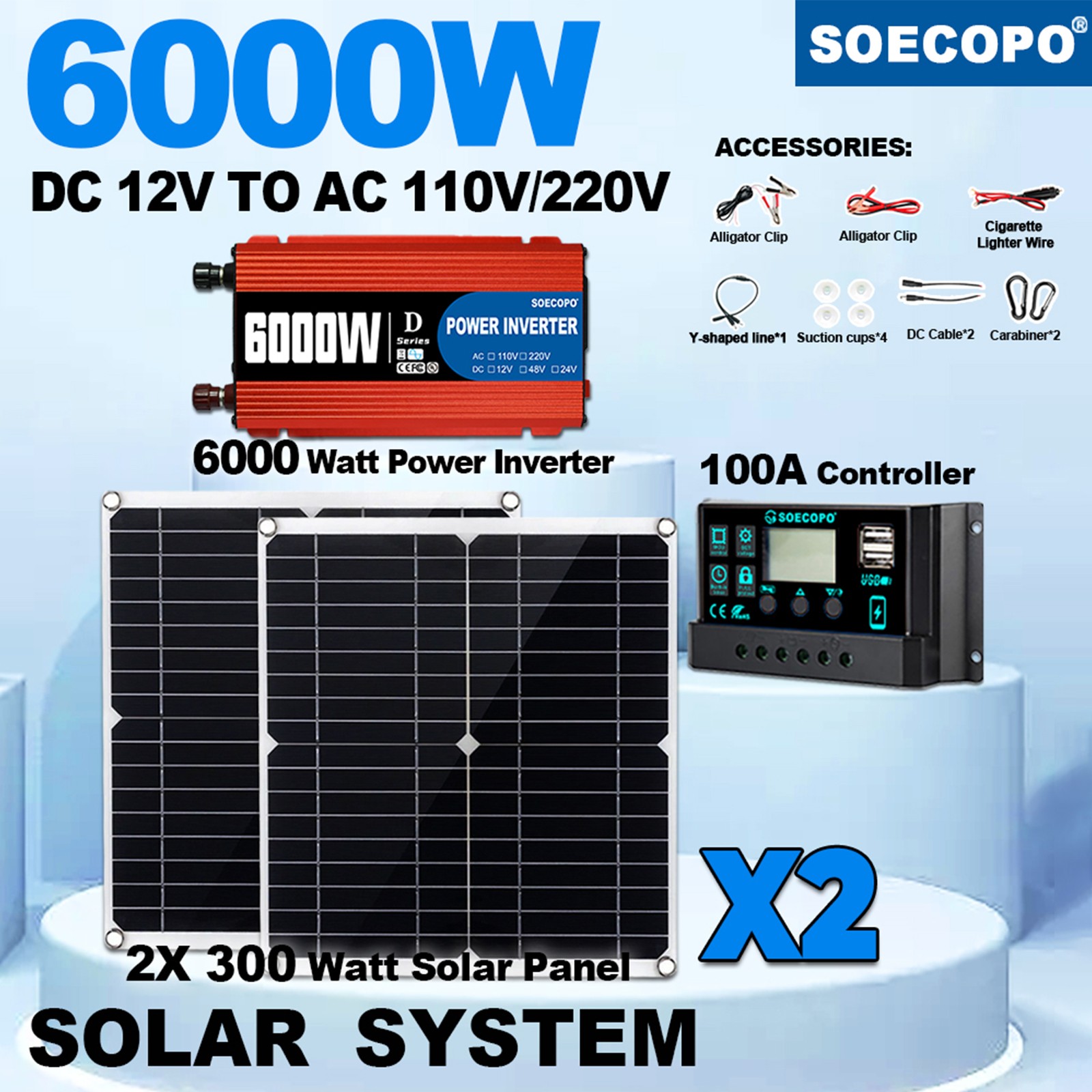 6000W Solar Panel Kit with Battery & Inverter Off Grid for Home RV Camping