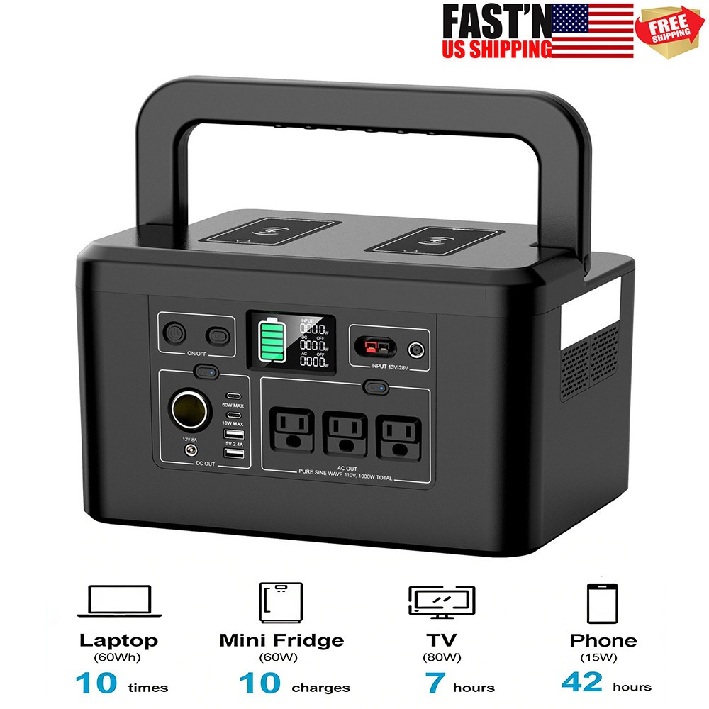 800W 740Wh Portable Power Station Battery Charger Camping RV Solar Generator