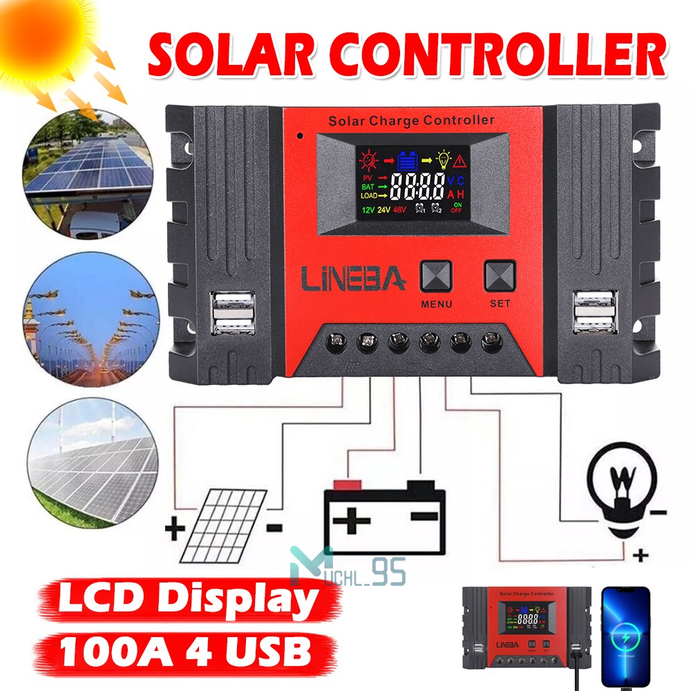 100 Amp MPPT Solar Charge Controller 48V 24V 12V Auto 4 USB LCD PV 50V Max Input