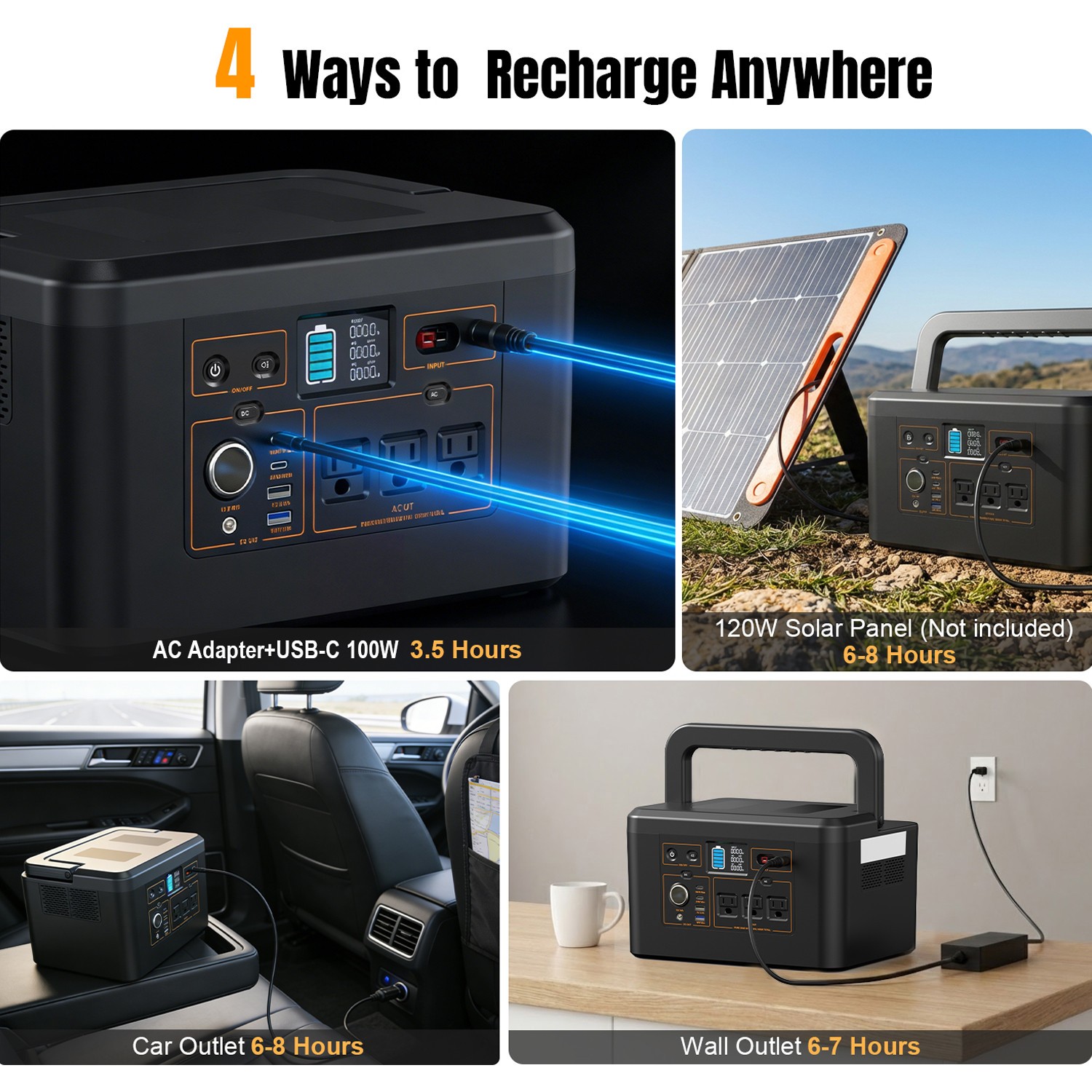 Portable Power Station 650W Solar Generator LiFePO4 Battery Emergency Backup