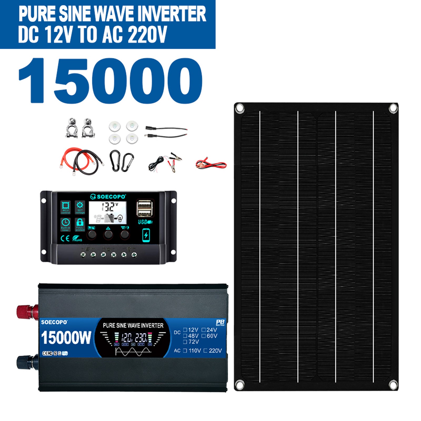 15000W All-in-One Solar Power Kit | 800W Panel + 100A Controller + Inverter