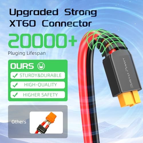Solar to XT60 Charge Extension Cable 10AWG 25FT-7.62M 10AWG Black&Red 10AWG