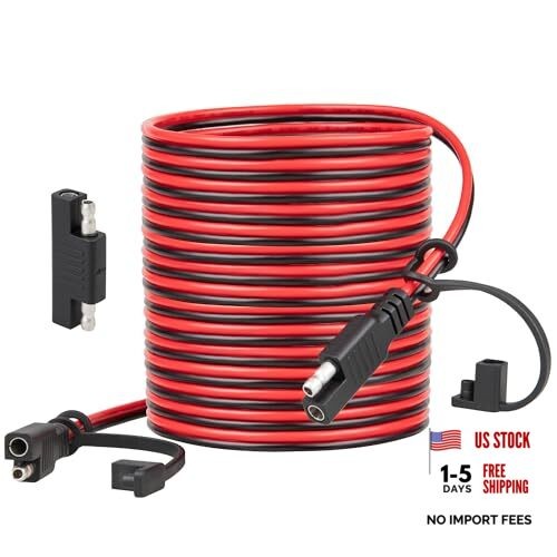 Battery Charger SAE Extension Cable 16AWG, 2 Pin SAE Quick Connector for 25FT