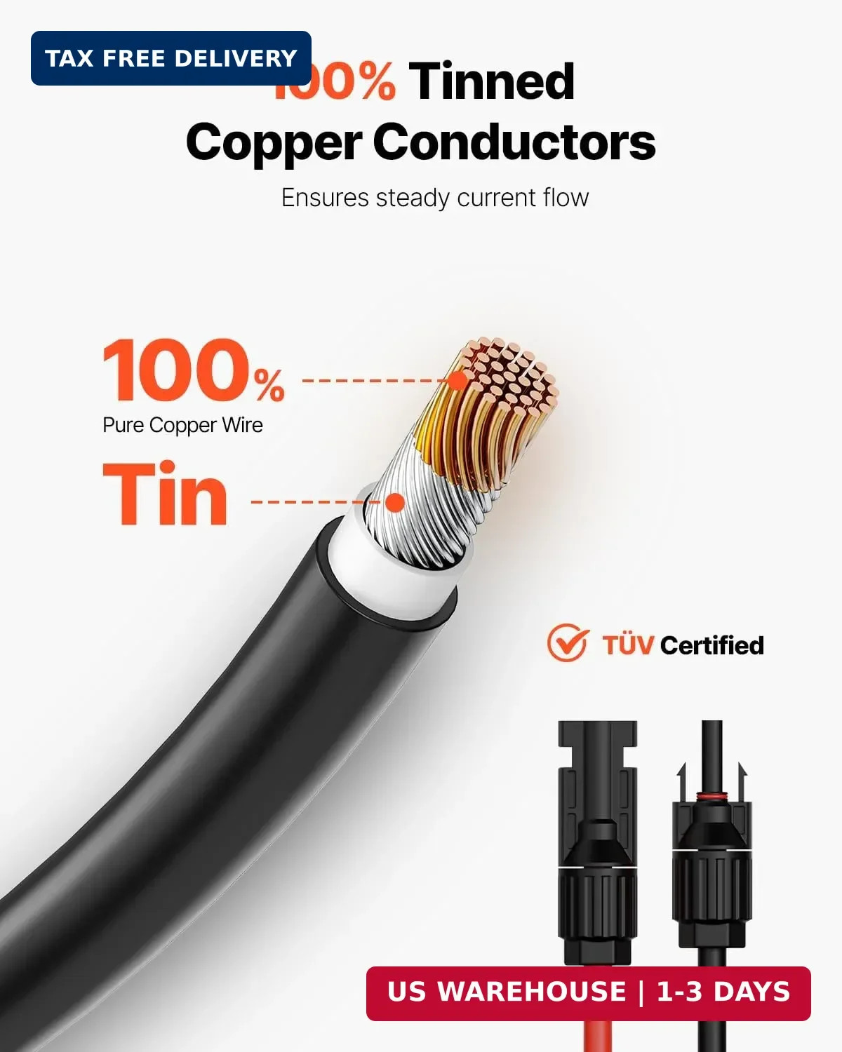 VEVOR 100FT Solar Cable 10AWG, Solar Panel Extension Wire 6mm² PV Cable with Wat