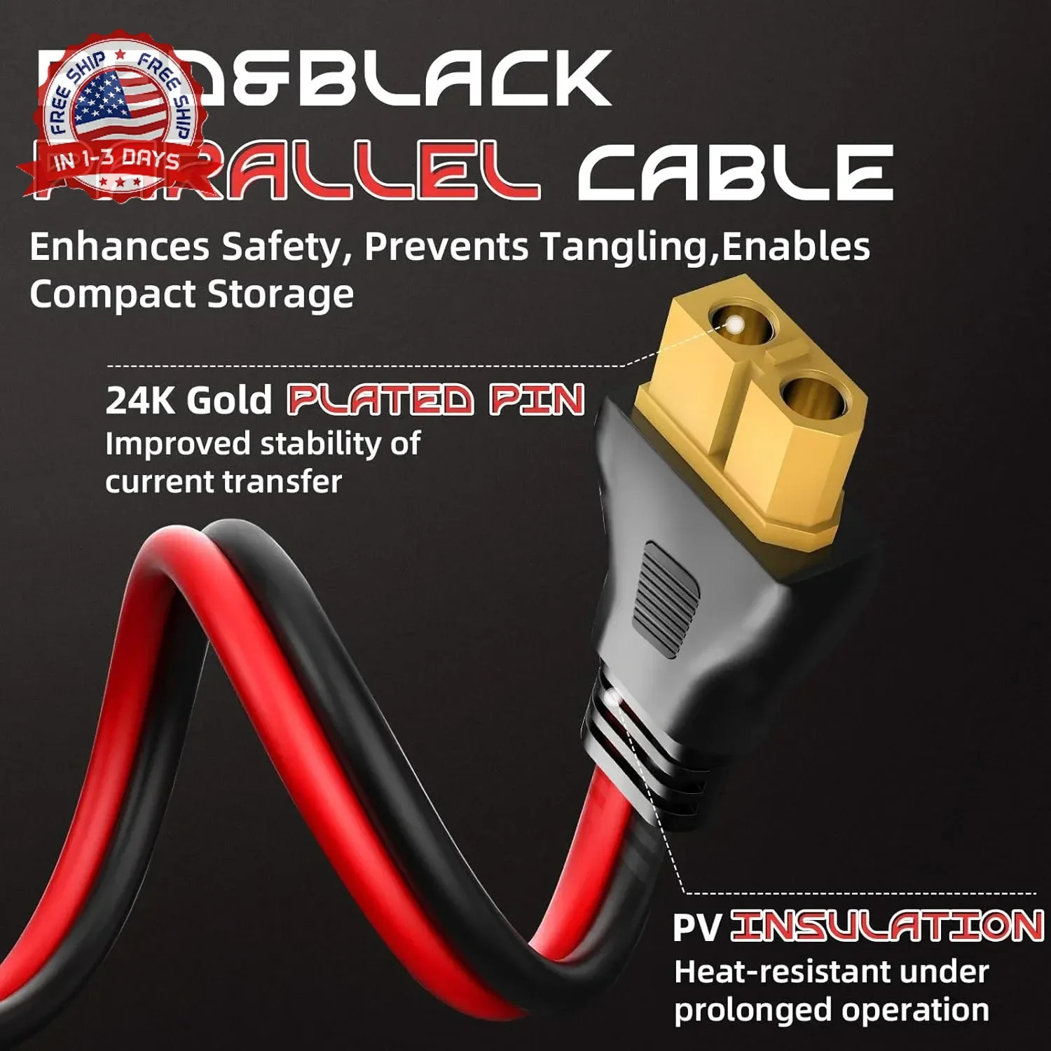 10FT 10AWG XT60 Solar Charging Cable, GIBBAB Solar Panel Connector to XT60 Exten