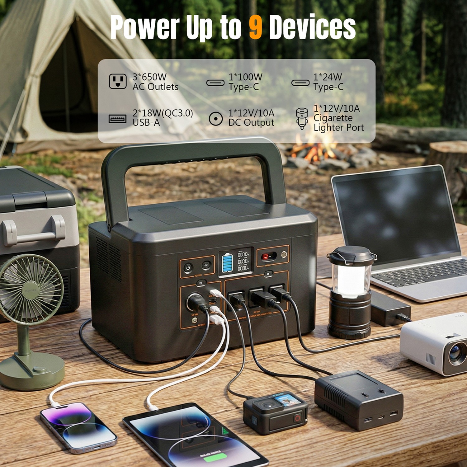 Portable Power Station 650W Solar Generator LiFePO4 Battery Emergency Backup