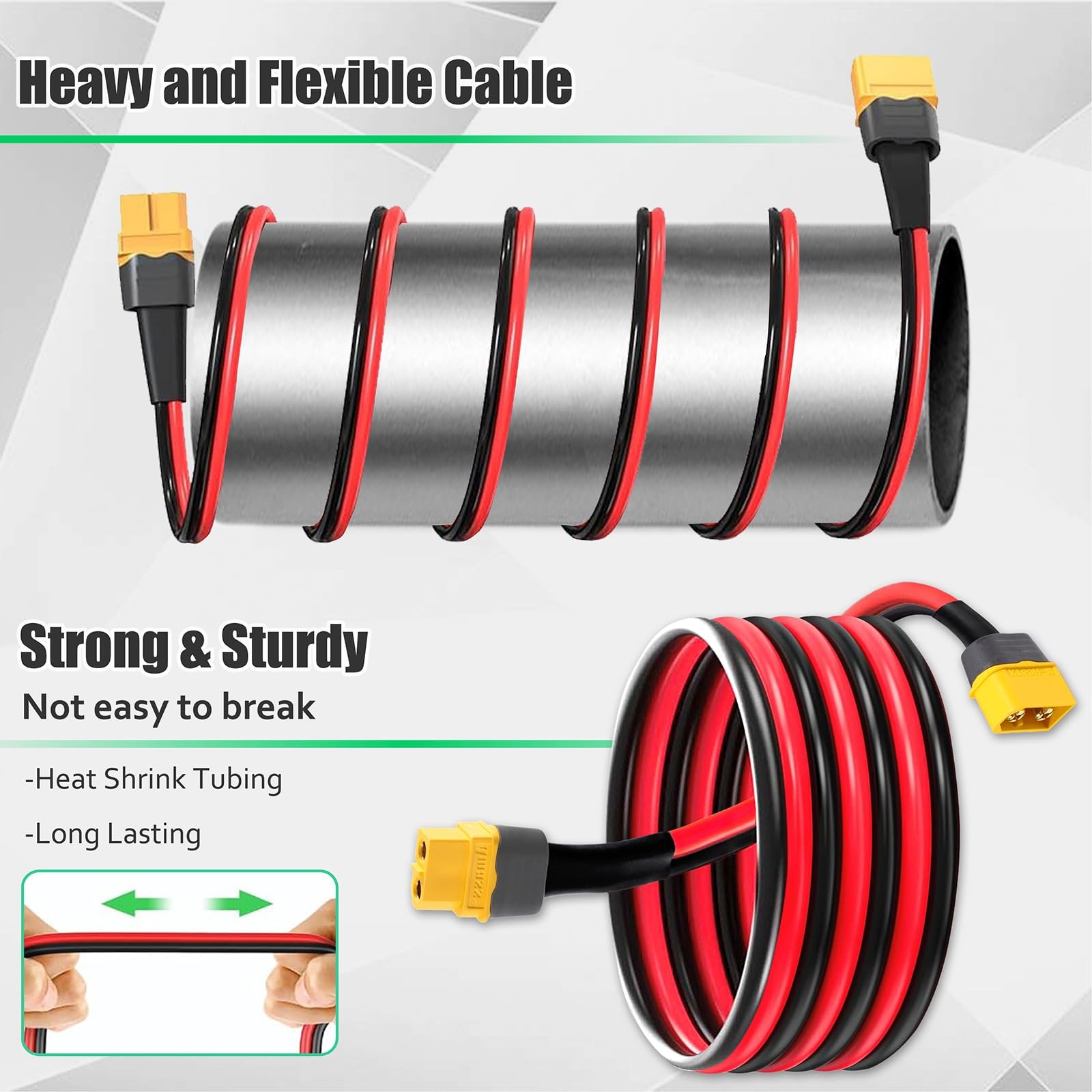 XT60 Extension Cable 10AWG 12FT Male Female Connectors – for Power Station