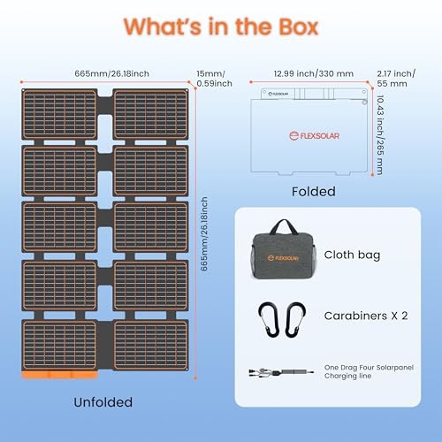 Portable Solar Panels Chargers with PD3.0 USB-C,QC3.0 USB-A and DC 100W