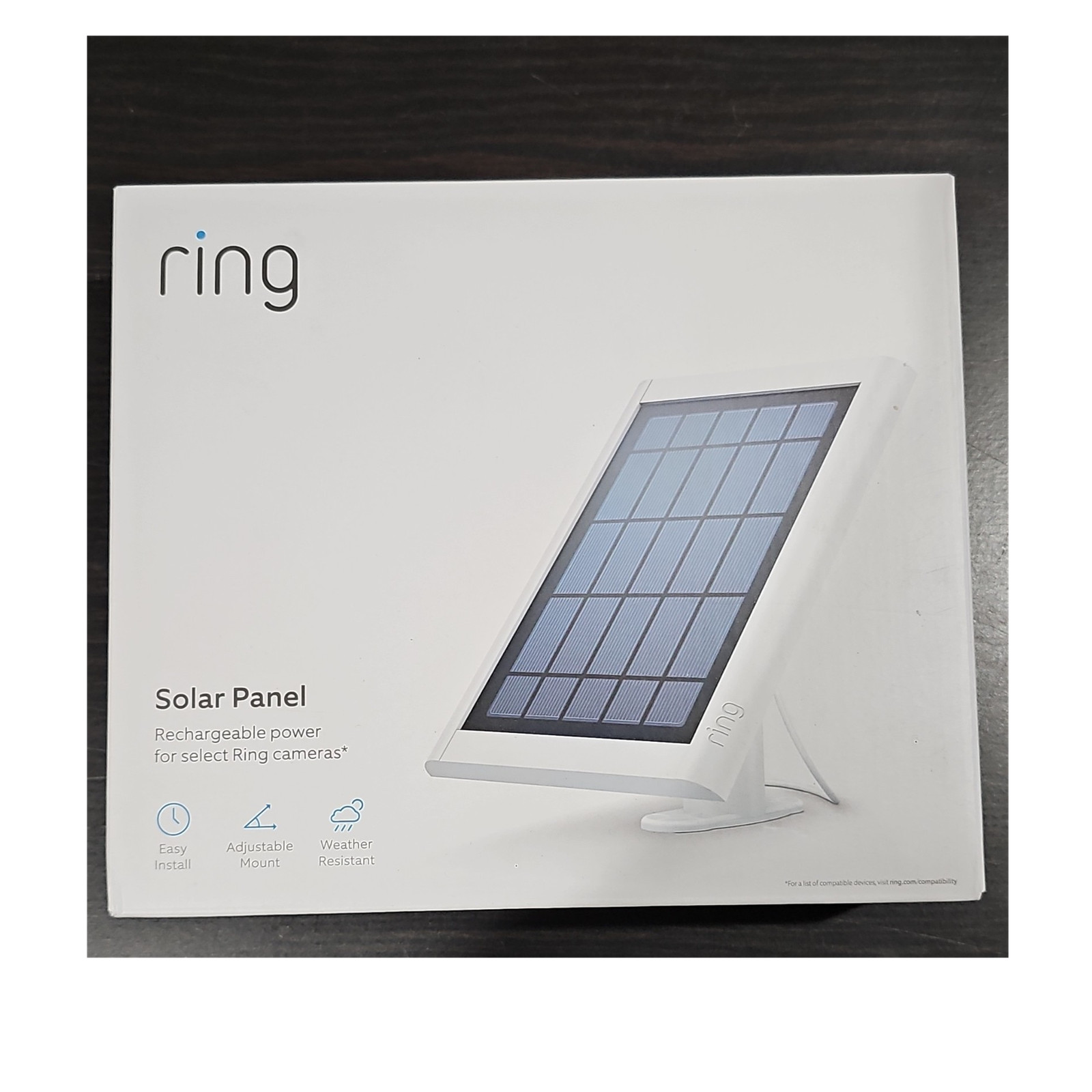 Ring Solar Panel 5V DC White with Adjustable Mount, Weather Resistant